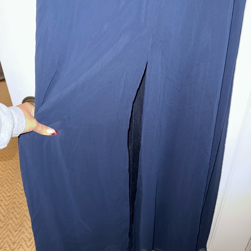 Navy Blue Maxi Dress with Slit - Picture 4 of 4